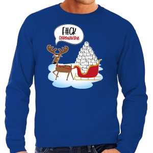 F#ck coronavirus foute kersttrui / outfit blauw voor heren