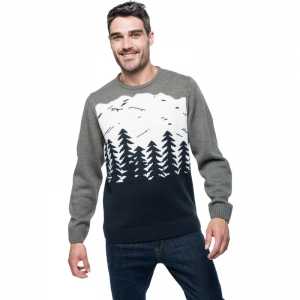 Foute gebreide kersttrui navy/grijs met bomen voor heren