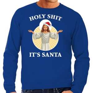 Foute holy shit its santa fout kersttrui / outfit blauw voor heren