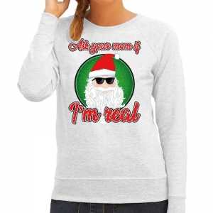 Foute kersttrui ask your mom grijs voor dames
