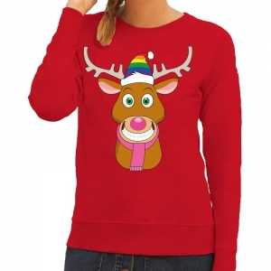 Foute kersttrui gay rudolf het rendier rood dames
