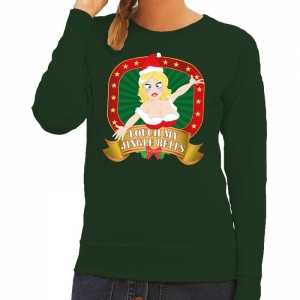Foute kersttrui groen touch my jingle bells voor dames