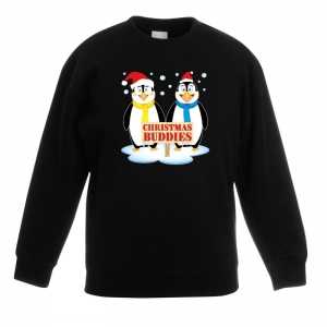 Foute kersttrui met pinguin vriendjes zwart kinderen