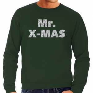 Foute kersttrui mr. x-mas zilveren glitter letters groen heren