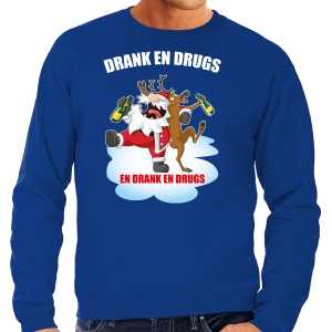 Foute kersttrui / outfit drank en drugs blauw voor heren