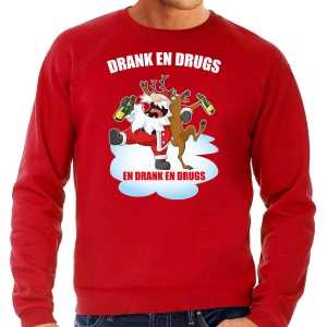 Foute kersttrui / outfit drank en drugs rood voor heren