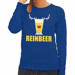 Foute kersttrui reinbeer blauw voor dames