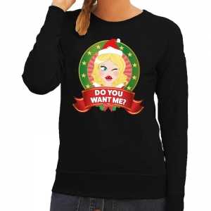 Foute kersttrui zwart do you want me voor dames