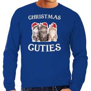 Foute kitten kersttrui / outfit christmas cuties blauw voor heren