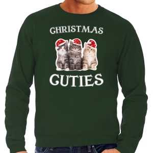 Foute kitten kersttrui / outfit christmas cuties groen voor heren