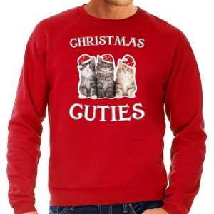 Foute kitten kersttrui / outfit christmas cuties rood voor heren