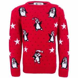 Foute rode meisjes kersttrui met pinguins