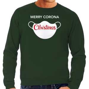 Grote maten merry corona christmas foute kersttrui / outfit groen voor heren