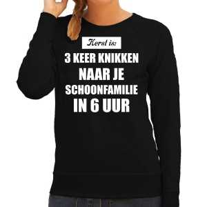 Zwarte foute kersttrui / sweater kerst is 3 keer knikken naar schoonfamilie outfit dames
