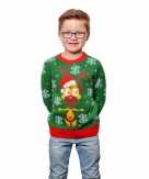 Foute groene kersttrui met rendier voor kinderen
