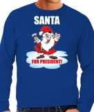 Foute santa for president kersttrui kerst outfit blauw voor heren